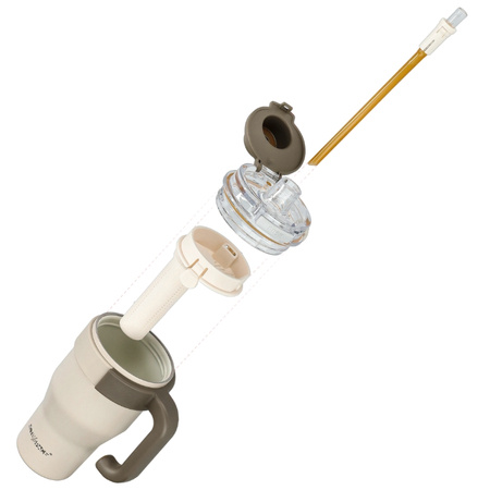 Kubek termiczny ze słomką uchwytem na kawę herbatę szczelny 800ml - beige
