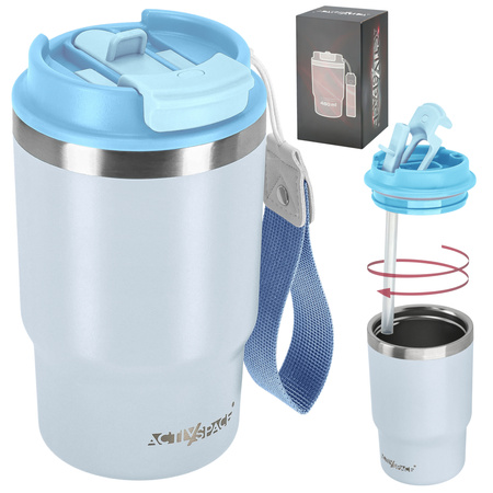 Kubek termiczny ze słomką ustnikiem na kawę herbatę szczelny 480ml - blue