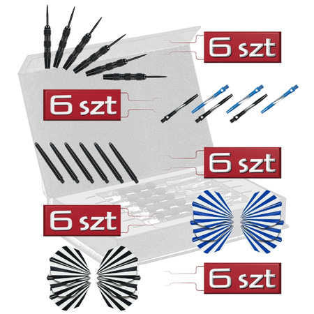 Zestaw 6 rzutek lotki do gry dart sizalowy - profesjonalny + etui