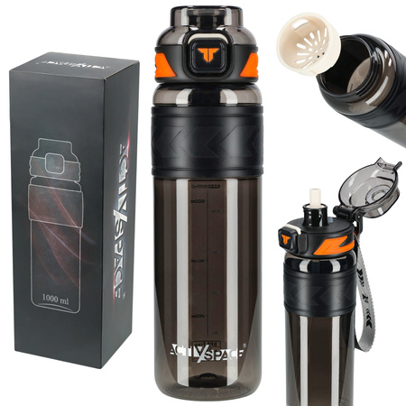 Butelka na wodę tritan 1000ml bidon z miarką – black