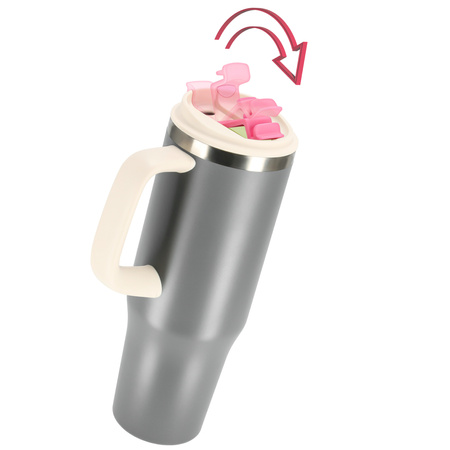 Kubek termiczny ze słomką uchwytem na kawę herbatę szczelny 1200ml – gray
