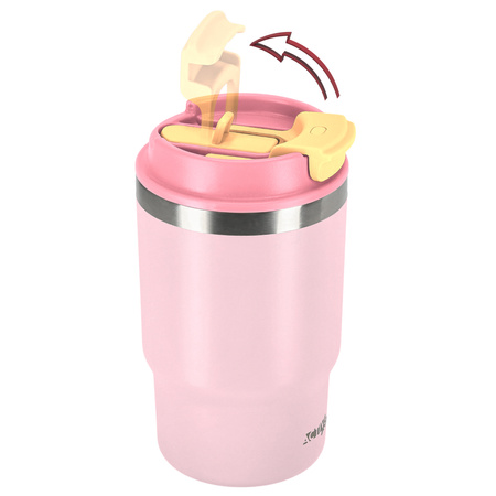 Kubek termiczny ze słomką ustnikiem na kawę herbatę szczelny 480ml - pink