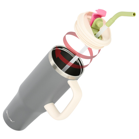 Kubek termiczny ze słomką uchwytem na kawę herbatę szczelny 1200ml – gray