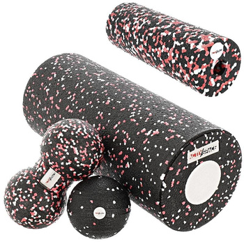 Zestaw do masażu 5w1 Crossfit wałek piłka roller EPP - red